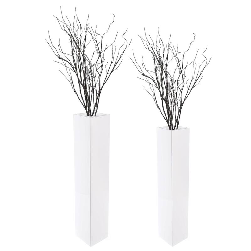 Large Tall Rectangular Wooden Modern Floor Vase - Sleek Contemporary Decor Accent for Living Room, Bedroom, Hallway and Entryway - Set of 2 - White