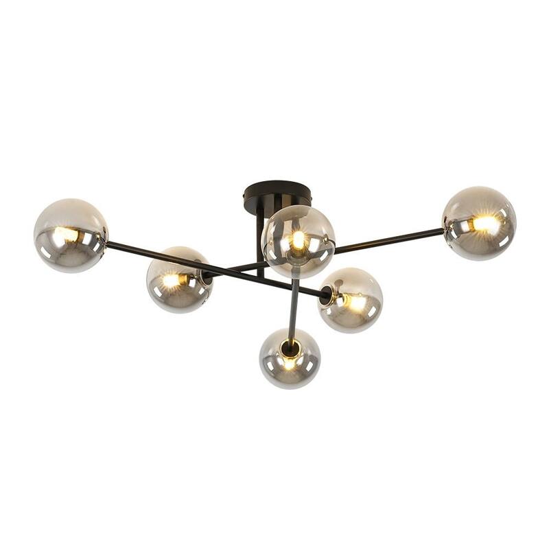 Linear Sputnik Smoked Glass Globe Semi Flush Chandelier