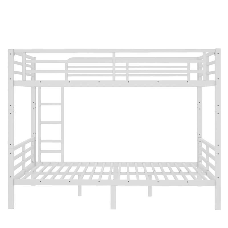 Modern Industrial Full XL over Full XL Thicker Steel Frame Bunk Bed with Guardrails and Storage, Anti-Noise Design