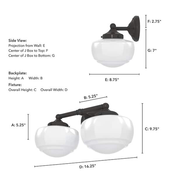 dimension image slide 3 of 6, Hunter Saddle Creek Vanity Wall Light - Transitional, Vintage Schoolhouse - Damp Rated!