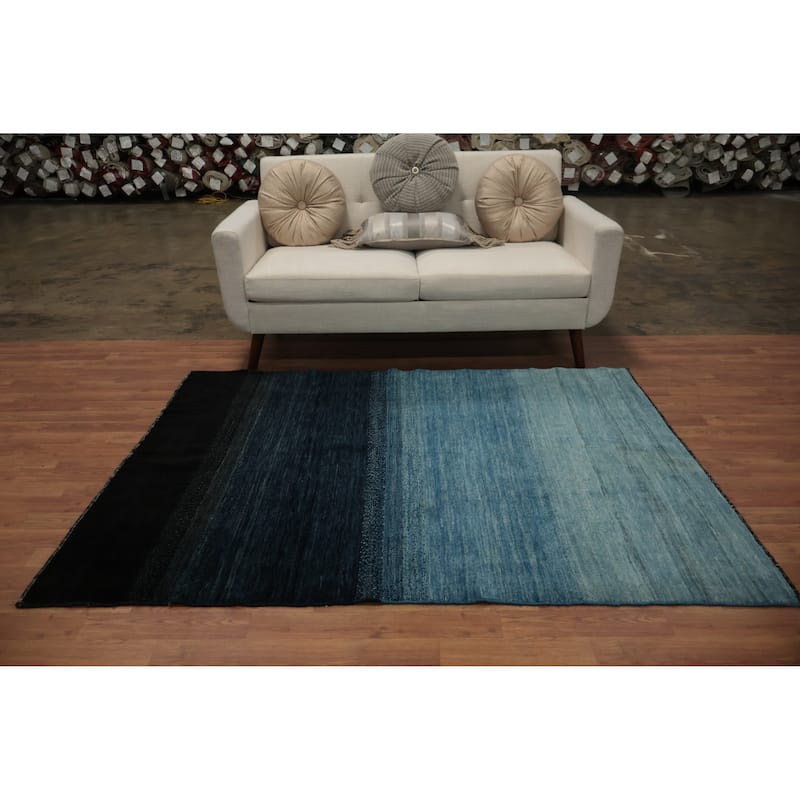 Hand Knotted Oriental 100% Wool Carpet Tribal Contemporary Navy Blue & Blues Gabbeh Area Rug - 6' 4'' X 4' 7''