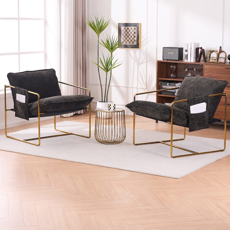 Dark Gray+Gold Modern 30.7" Arm Chair with Metal Frame and Gold-Plated Craftsmanship for Living Room (Set of 2)
