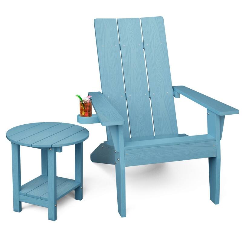 WINSOON 2-Piece All Weather HIPS Outdoor Adirondack Cup Holder Chair and Table set