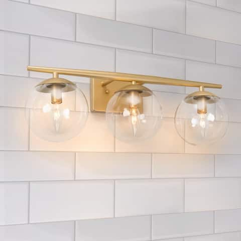Modern Gold 3-light Bathroom Vanity Lights Globe Glass Wall Sconce Dimmable - L22"x H8.5"x E7.5"