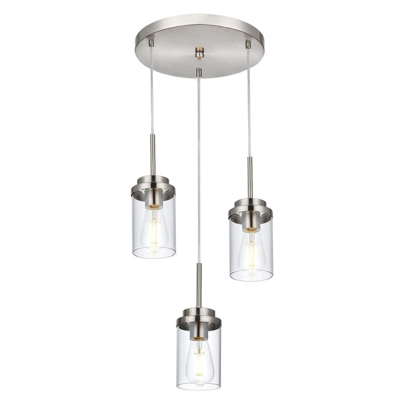 3-Light Farmhouse Brushed Nickel Pendant Lights Kitchen Island, Light Fixtures Ceiling Hanging with Clear Glass Shade - Black