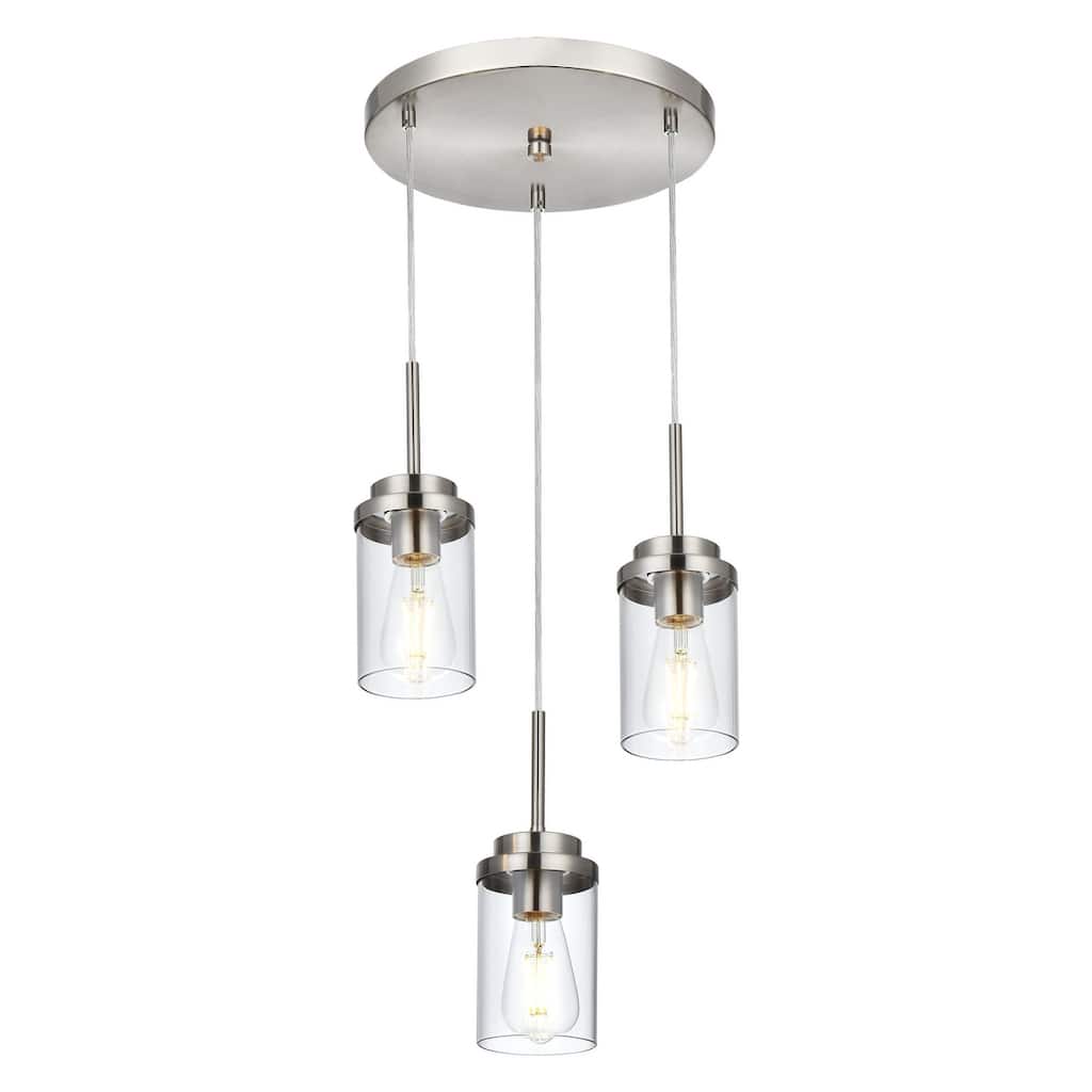 3-Light Farmhouse Brushed Nickel Pendant Lights Kitchen Island, Light Fixtures Ceiling Hanging with Clear Glass Shade