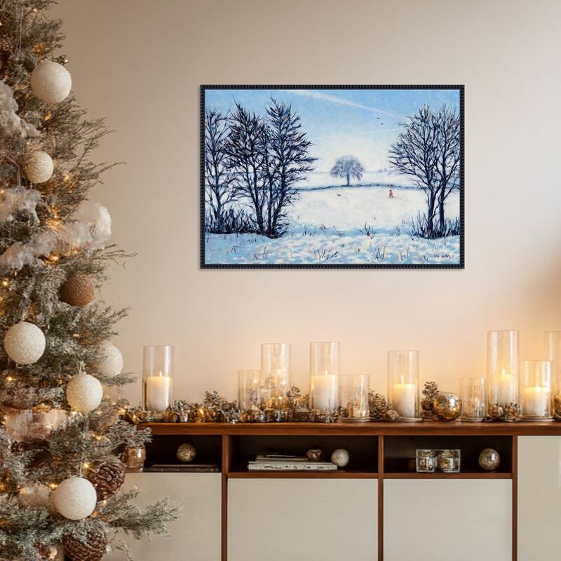 A Snowy Winters Walk by Tilly Willis Framed Canvas Wall Art Print - Sylvie Beaded Black