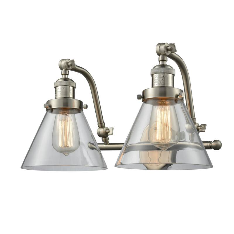 Innovations Lighting Large Cone 2 Light 18" Wide Bathroom Vanity Light - Satin Brushed Nickel / Clear