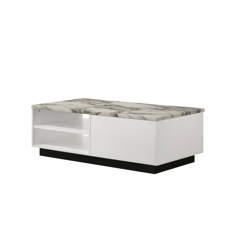 Matilda 47" White Coffee Table with White Faux Marble Top