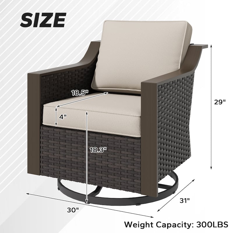 COZYWOR Outdoor Rattan Swivel Rocking Chair With Cushions - BEIGE