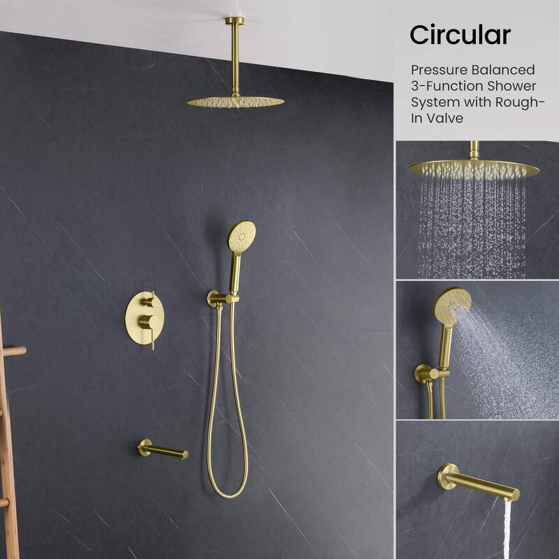 Pressure Balanced Ceiling Mounted 3-Function Shower System with Rough In Valve