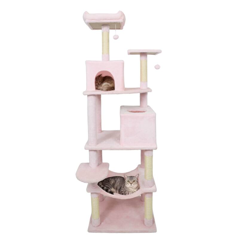 Costway 70” Cat Tree for Indoor Cats with Padded Top Perch, Dual - See Details - Pink