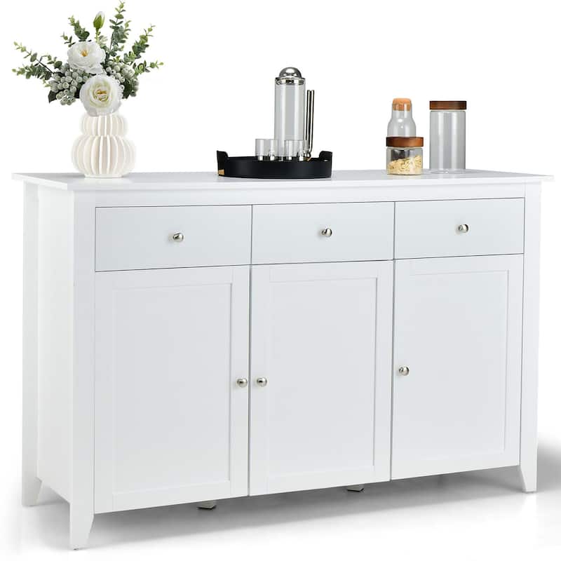 Gymax Buffet Sideboard Kitchen Storage Cupboard Wooden Bar Cabinet w/ - White