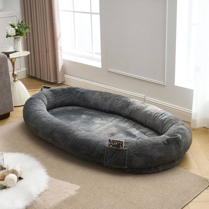Human Dog Bed for Adult, Giant Extra Large Memory Foam Human Size Pet Bed for People, Fluffy Plush Dog Bed for Human