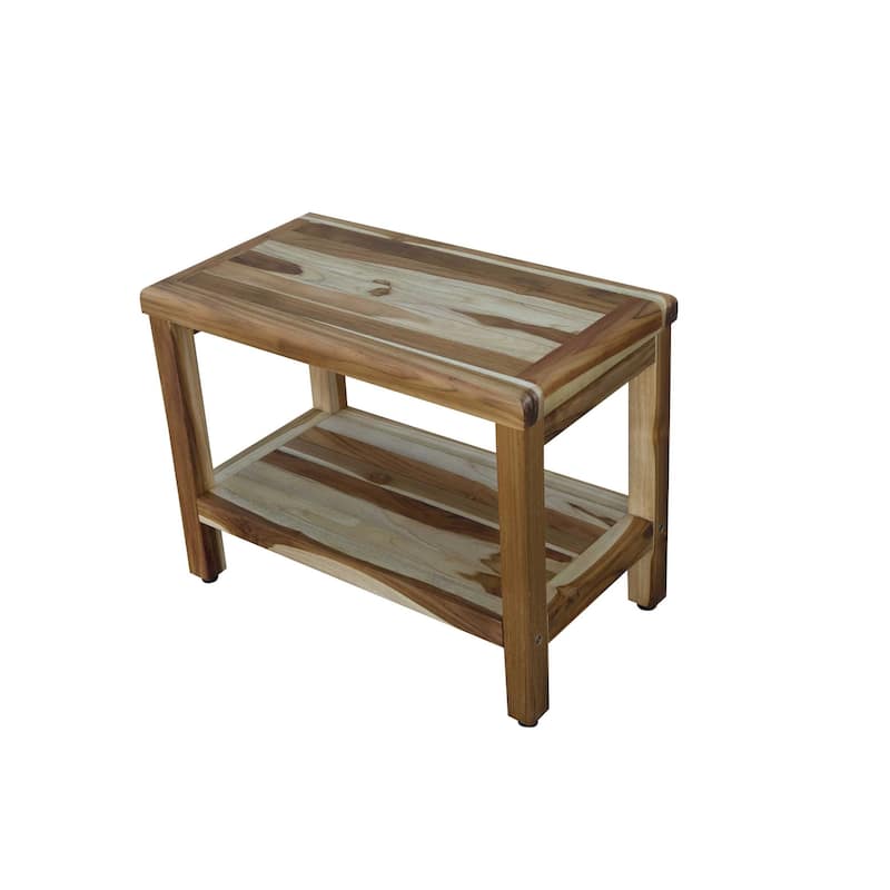 HomeRoots 24" Natural Teak Rectangular Shower Bench With Shelf