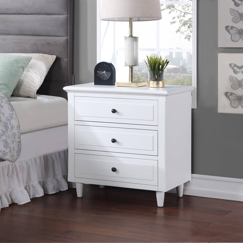 3-Drawer Nightstand Storage Wood Cabinet - WHITE PINE