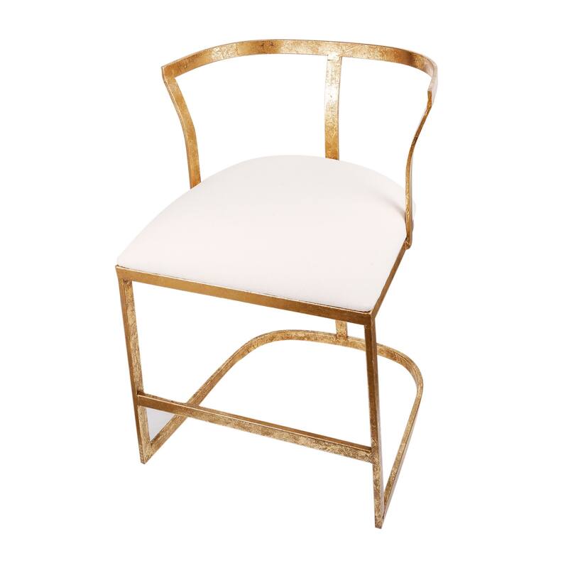 20 Inch Curved Accent Chair, Padded Seat, Open Metal Frame, Gold, White