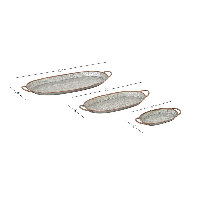 Gray Metal Galvanized Living Room Decor Tray (Set of 3) - S/3 14", 22", 28"W