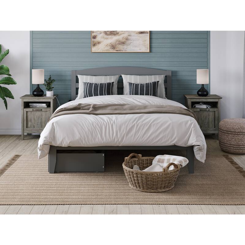 Vintage Platform Bed with Drawers, Queen Size Bed Frame, Grey Finish, Modern Style Bedroom Furniture
