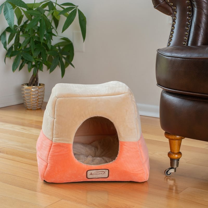 2-In-1 Cat Bed Cave Shape And Cuddle Pet Bed - 14"L x 14"W x 15"H