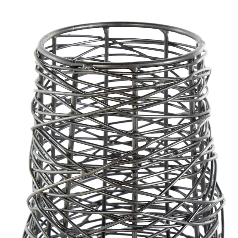 Metal Abstract Intertwined Wire Decorative Vase with Solid Matte Base - Black - Roche River Decor