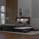 preview thumbnail 11 of 30, Twin XL/Full XL Size Platform Bed with LED Storage Headboard and Charging Station, Wood Bed Frame w/Twin Size Trundle &2 Drawers
