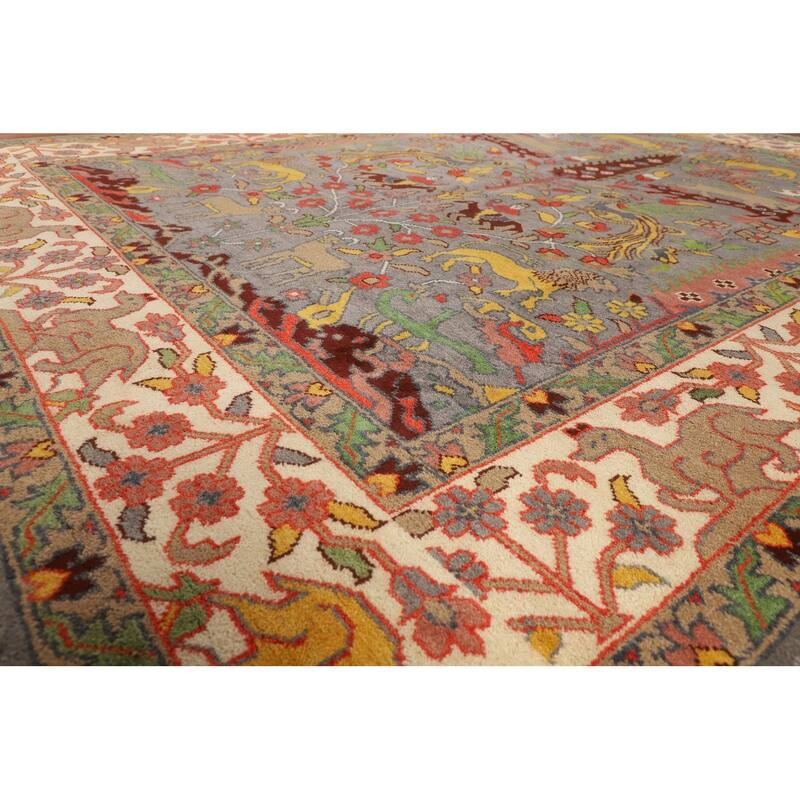 Hunting Animals Ziegler Indian Area Rug Hand-Knotted Wool Carpet - 9'1" X 11'10"