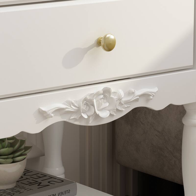 Nightstand Side Tables Drawers and Open Storage Shelf White Lacquer
