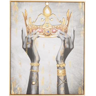 Canvas Crown Living Room Framed Wall Art with Shaded Hands and Metallic Foil Accents - Gold - Roche River Decor