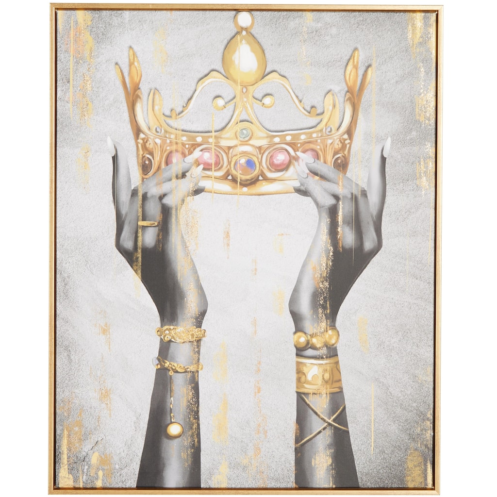 Canvas Crown Living Room Framed Wall Art with Shaded Hands and Metallic Foil Accents - Gold - Roche River Decor