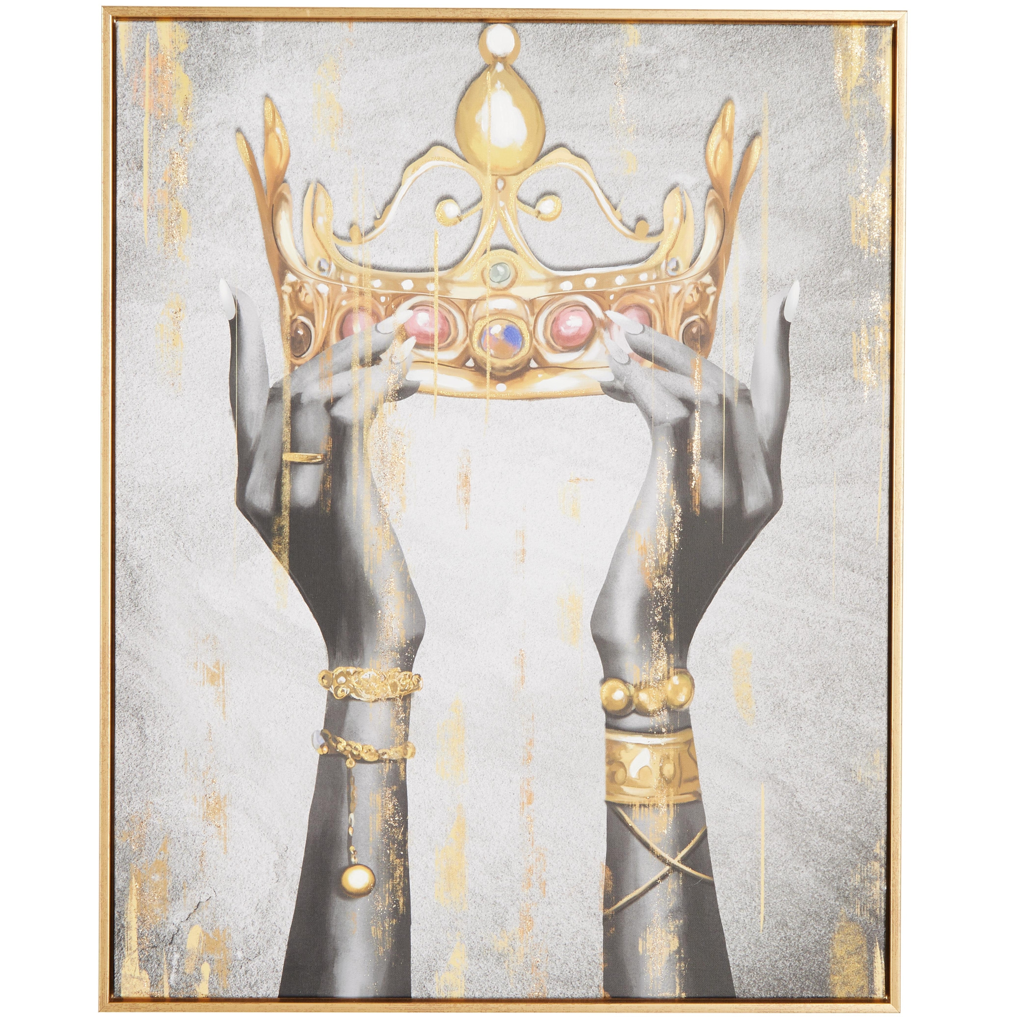 Canvas Crown Living Room Framed Wall Art with Shaded Hands and Metallic Foil Accents - Gold - Roche River Decor