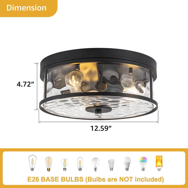 Starsky 3-Light Modern Clear Hammered Glass / Seeded Glass Flush Mount