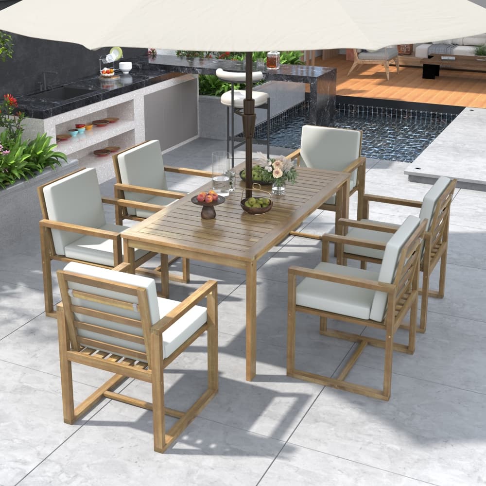 7-Pieces Patio Dining Set with Removable Cushions and 6 Chairs