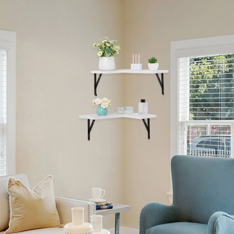 Wood Floating Shelves Set of 2, Wall Mounted Shelves for Bathroom Bedroom Living Room, and Kitchen Wall Decor 15.7*11.4in
