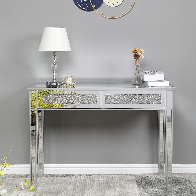 Modern Mirror Two-Drawer Computer Table Writing Desk