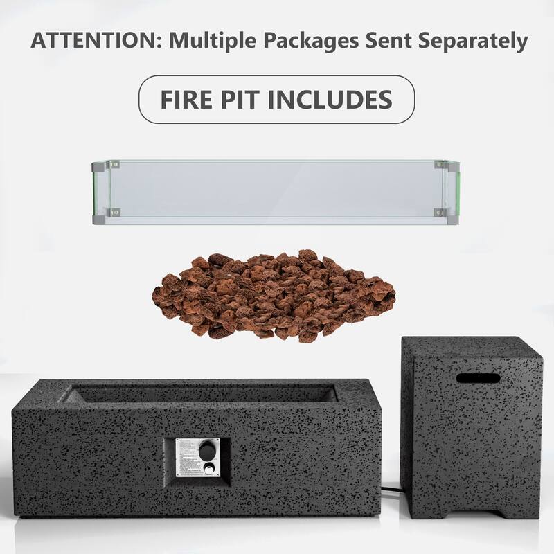 COSIEST Outdoor Rectangular Propane Fire Pit with Wind Guard, Tank Cover Table