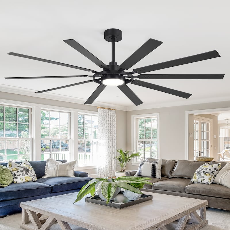 72"/80" Large Windmill Ceiling Fan with Light and Remote(10 Reversible Blades)