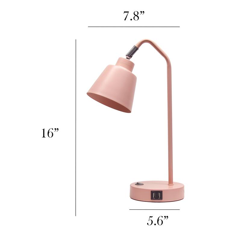 Modern Adjustable Metal Desk Lamp with USB Charging Port in Multiple Colors - 7.8" (L) x 5.6" (W) x 16" (H)
