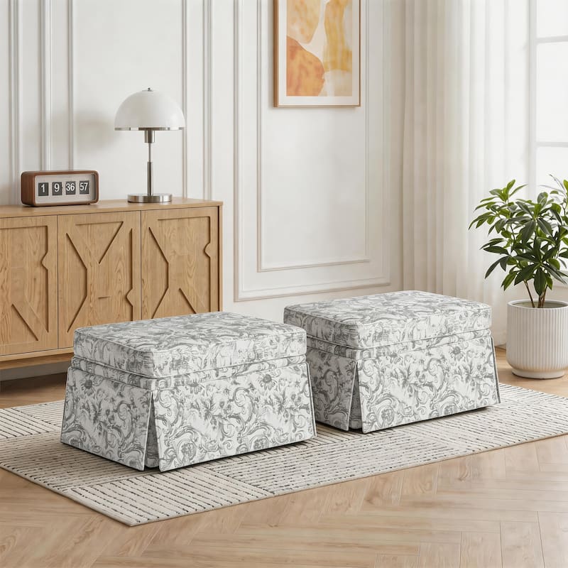 2 Set Rectangle Chenille Upholstered Storage Ottoman
