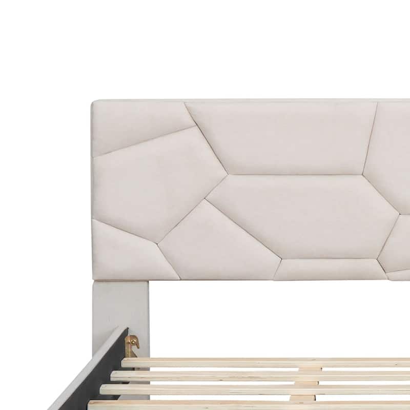 Modern Stylish Linen Fabric Upholstered Platform Bed with Trundle Bed