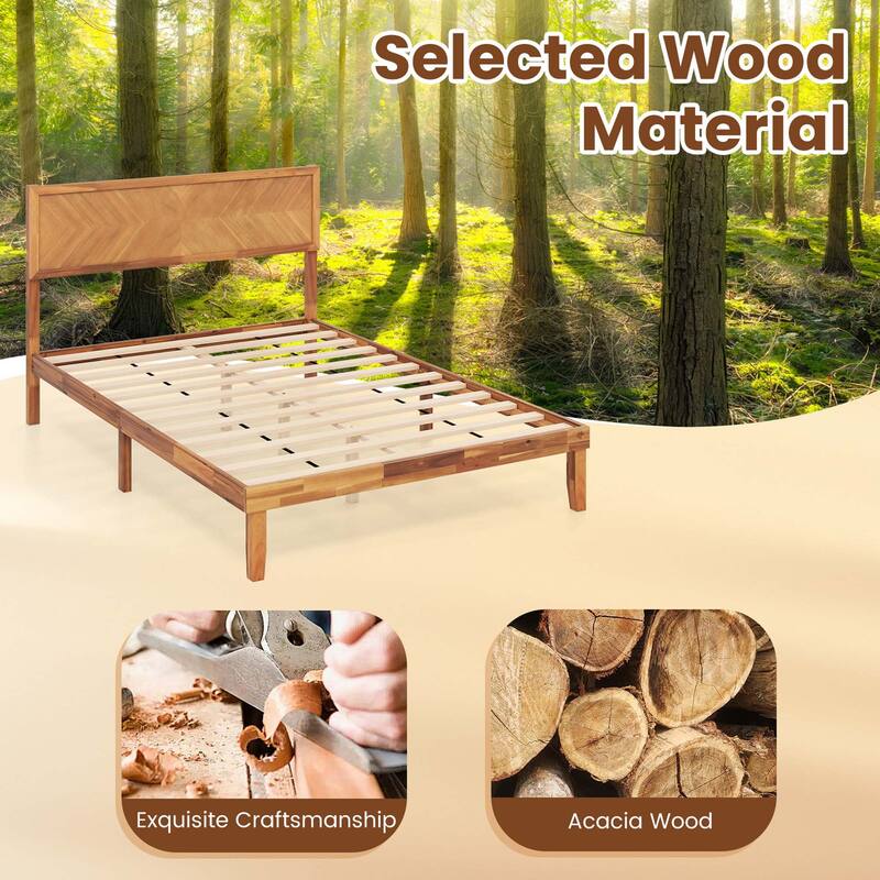 Gymax Twin/Full/Queen Size Bed Frame w/Headboard Wooden Slats Support