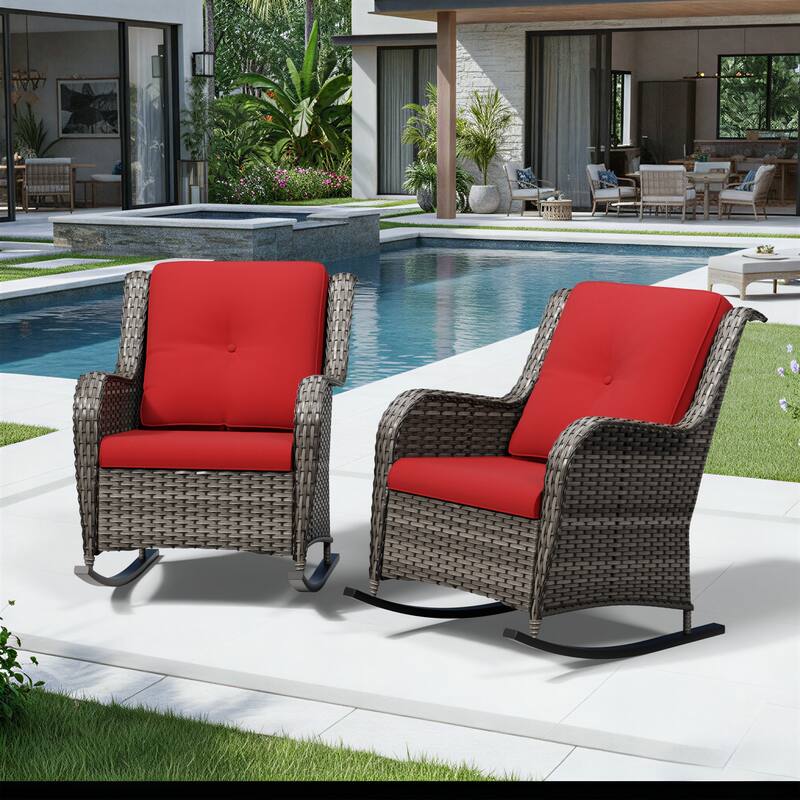 COZYWOR Patio Wicker Rocking Chair Set with Cushions