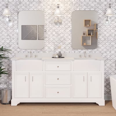 KitchenBathCollection Zelda 72" Double Farmhouse Vanity with Quartz Top