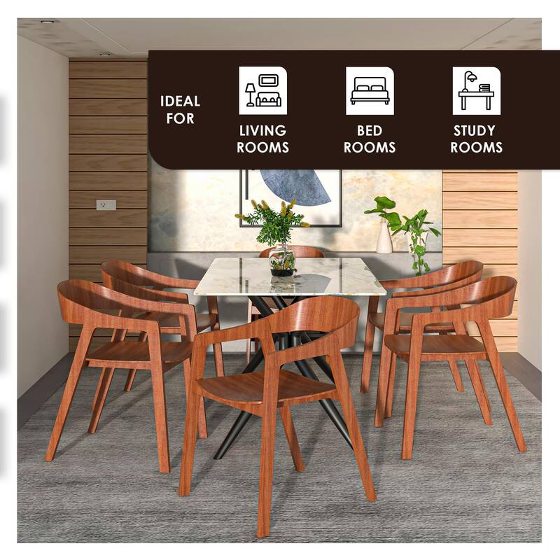 Rivo Modern Accent Dining Chairs with Arms in Oak Wood for Dining Room, Living Room and Kitchen