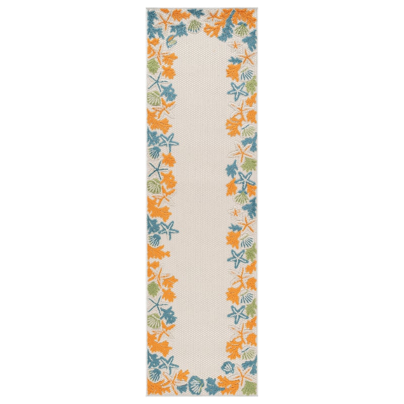 World Rug Gallery Indoor/Outdoor High-Low Textured Area Rug, Coastal Border Easy-Clean Patio Rug