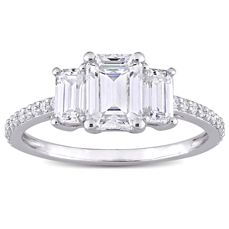 Miadora 1 3/4ct DEW Octagon-cut Moissanite 3-Stone Engagement Ring in 10k White Gold