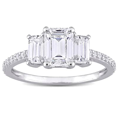 Miadora 1 3/4ct DEW Octagon-cut Moissanite 3-Stone Engagement Ring in 10k White Gold