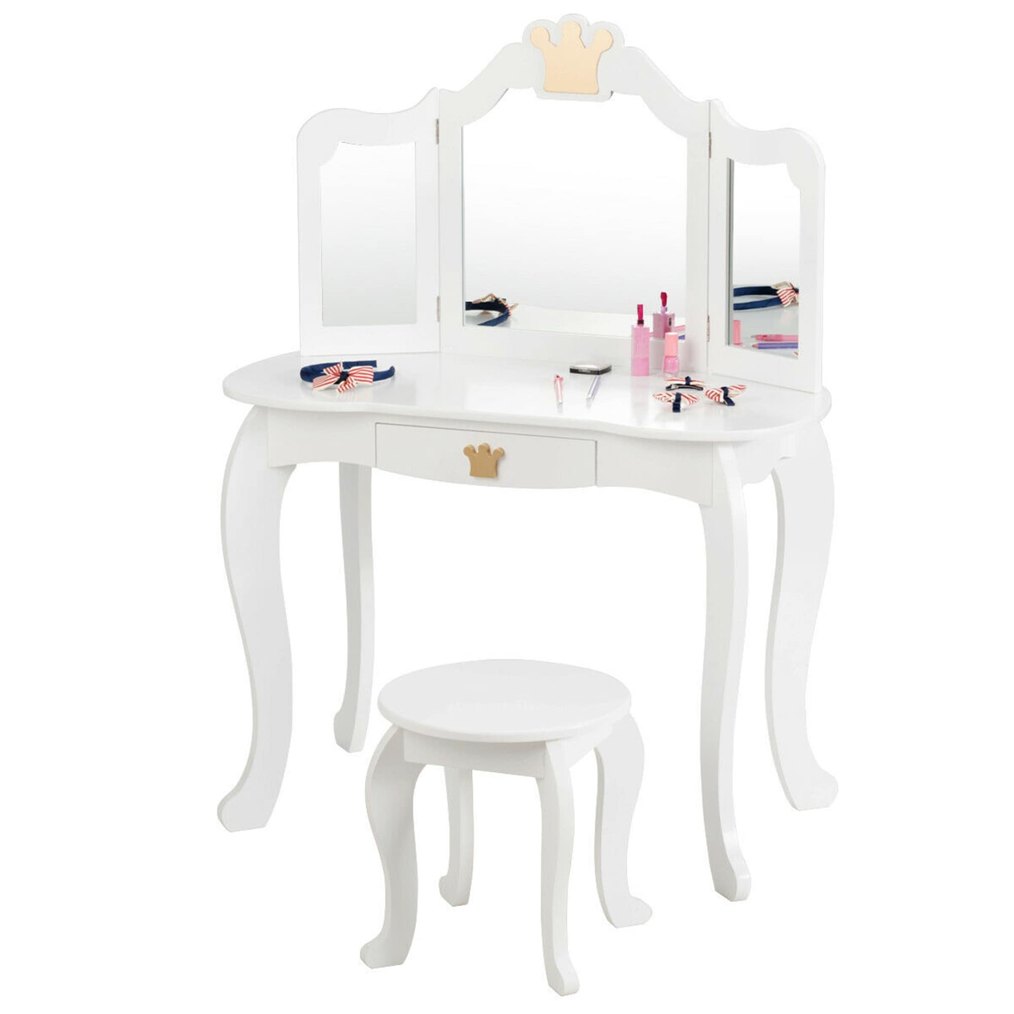 Gymax Kids Makeup Dressing Table Chair Set Princess Vanity