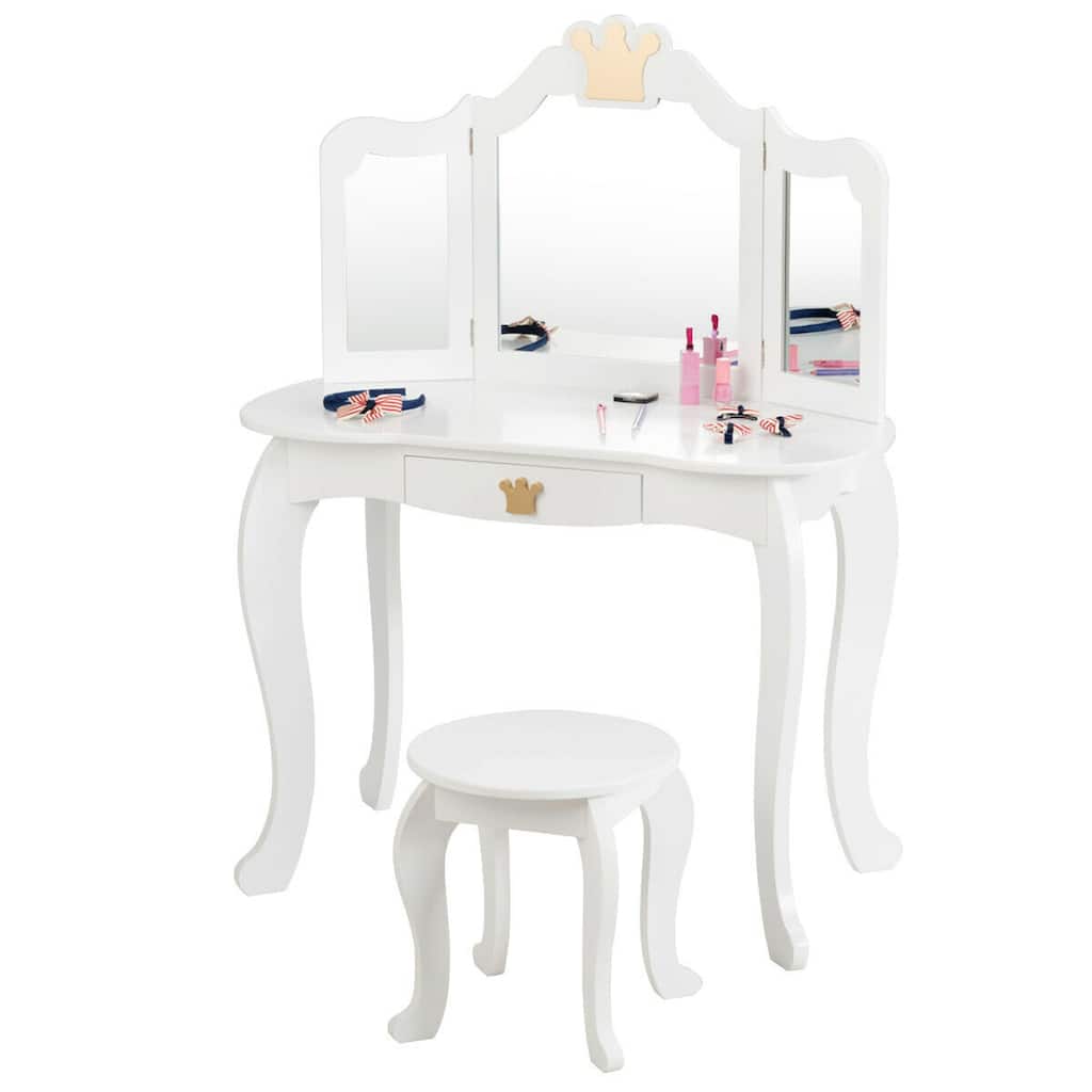 Gymax Kids Makeup Dressing Table Chair Set Princess Vanity & - See Details