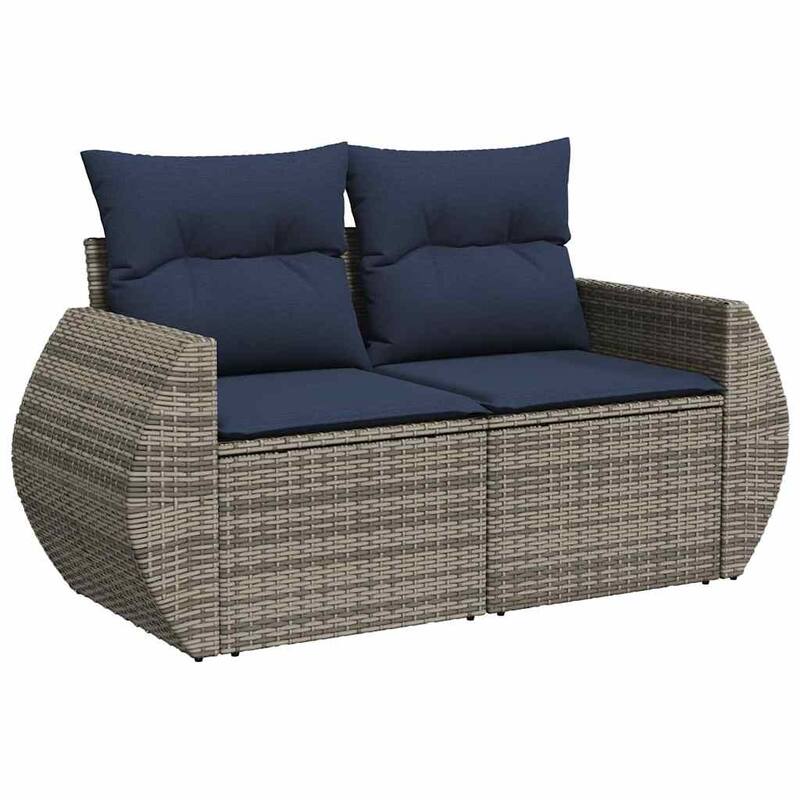 vidaXL 9 Piece Patio Sofa Set with Cushions Gray Poly Rattan - 95.7x33.5x95.7